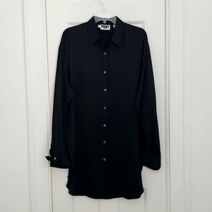 DKNY vintage silk black extra long blouse w/a satin finish. French cuff sleeves.